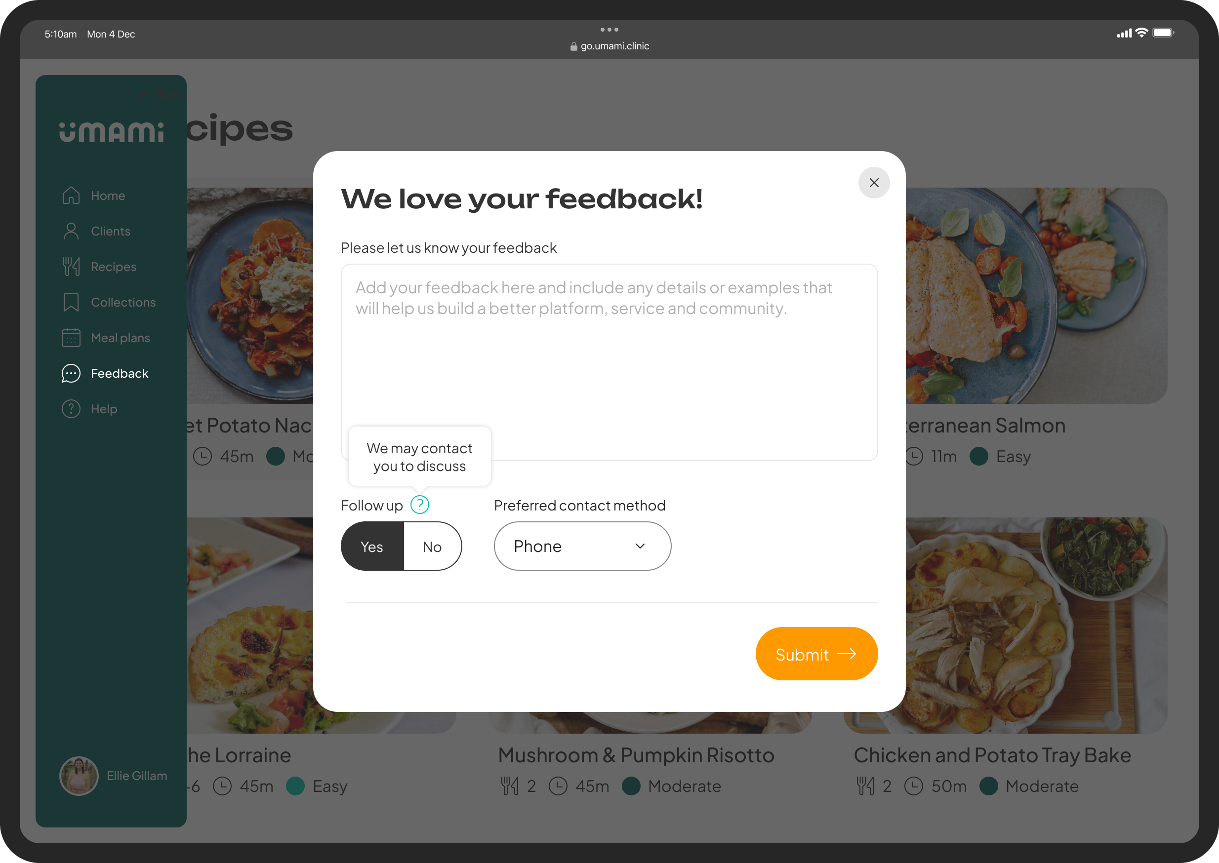 Health professional feedback in Umami